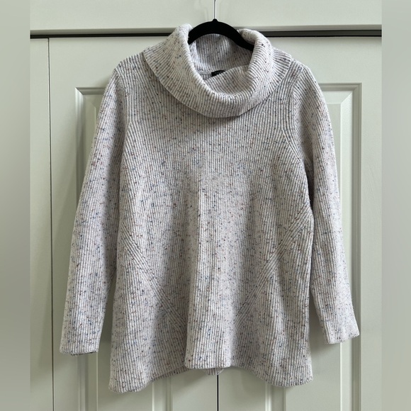 Talbots Pullover Cowl Neck Speckled Confetti Sweater White Multicolor Size 1X - Picture 1 of 4